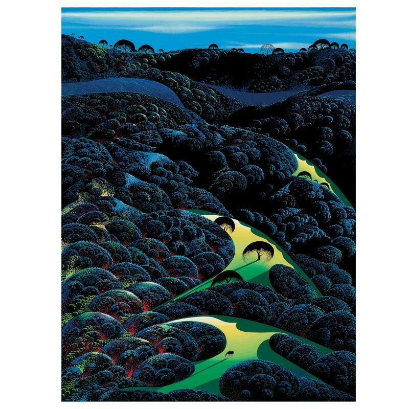 Eyvind Earle Print - "Three Pastures On A Hillside" Limited Edition Serigraph on Paper