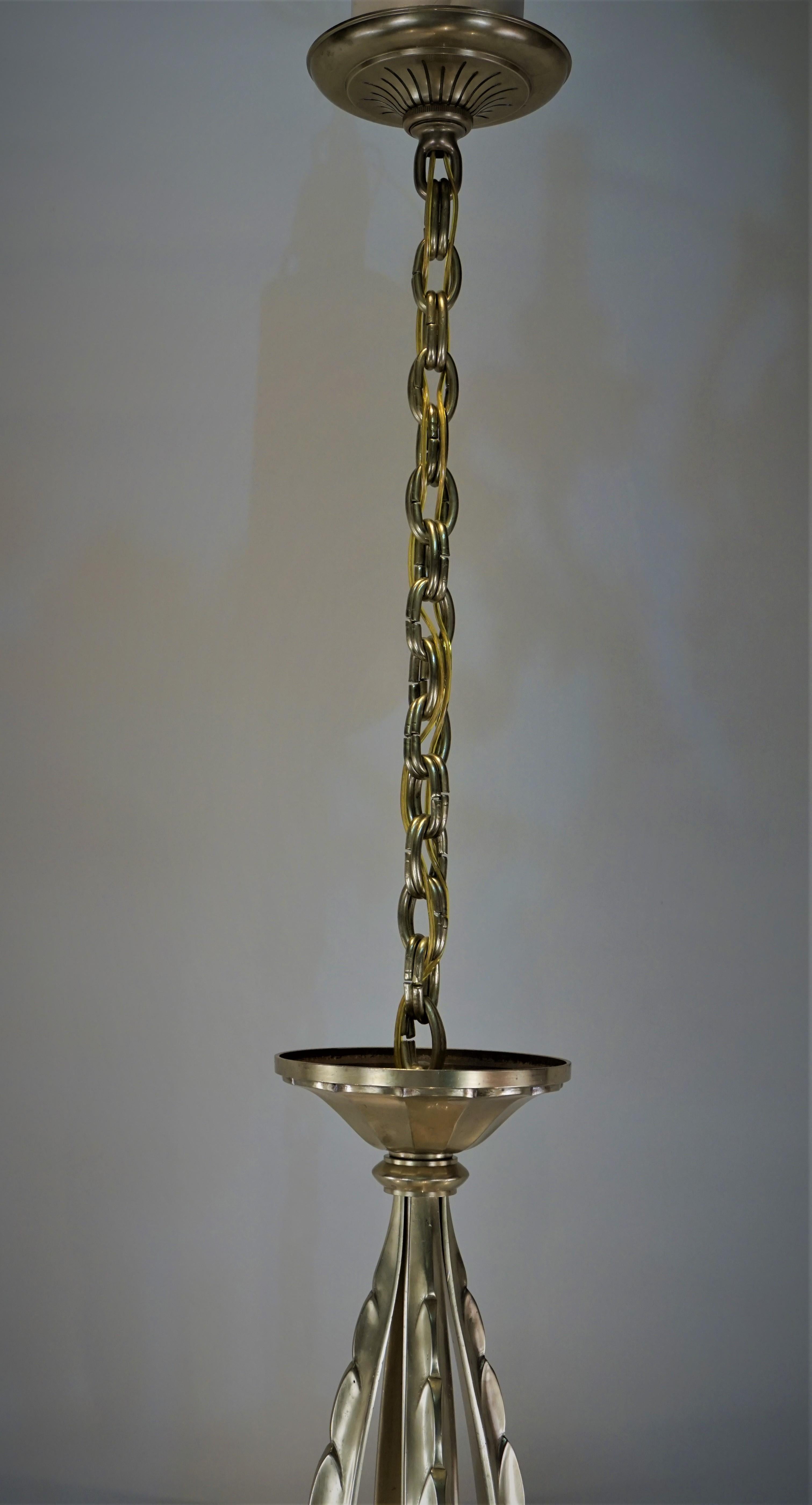 Ezan & Petitot Opalescent Glass and Bronze Chandelier 4