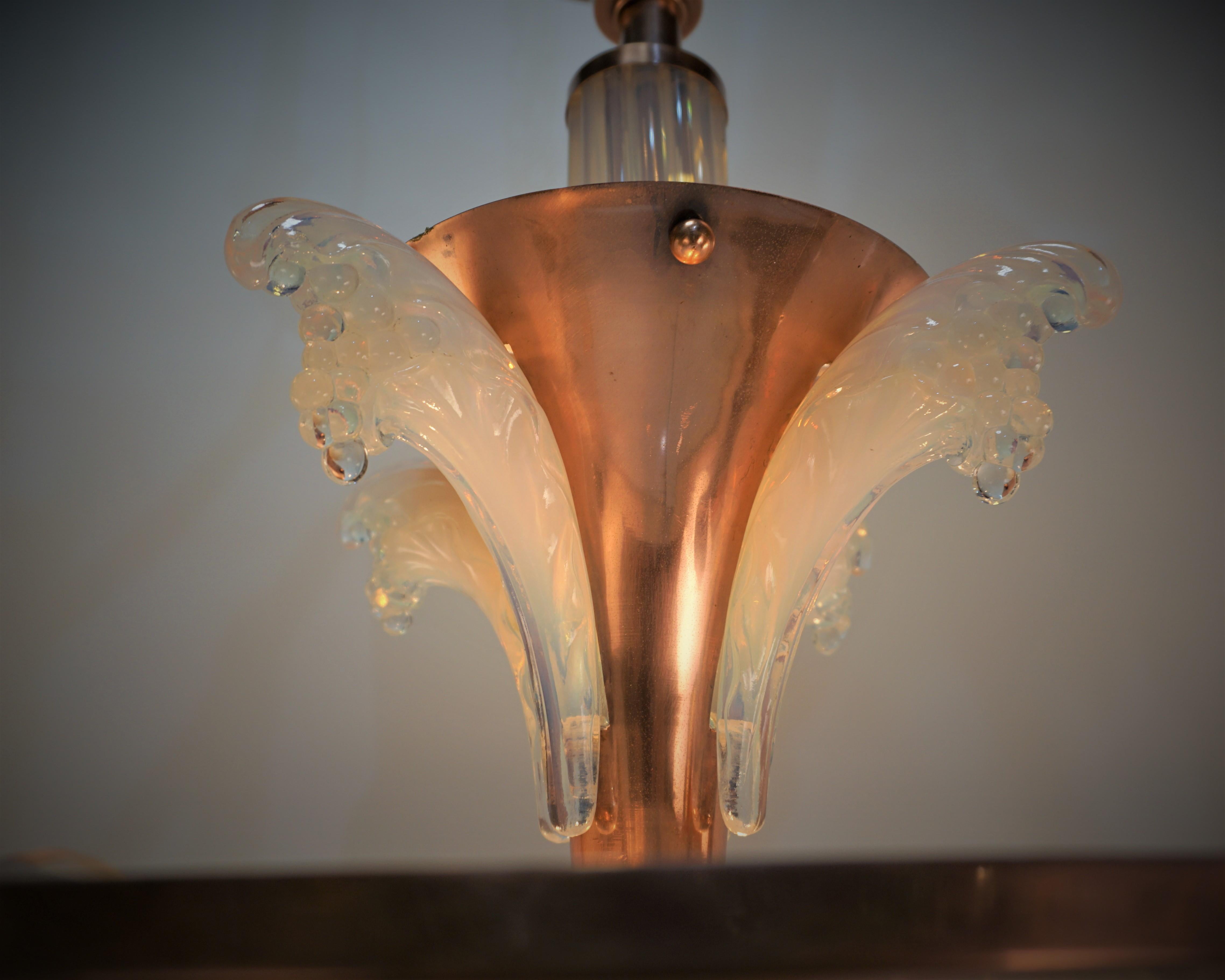 Ezan & Petitot Opalescent Glass Art Deco Chandelier For Sale 2