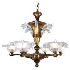 Ezan & Petitot Opaleszierendes Glas Art Deco Kronleuchter