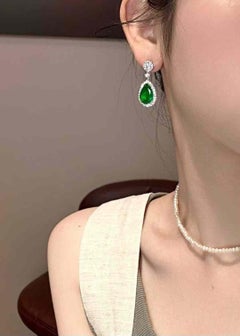 Eze Jewelry 18K Gold Emerald and Diamond Drop Earrings, 8 Carats