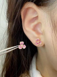 Eze Jewelry 18K Gold Pink Sapphire Diamond Cherry Blossom Earrings