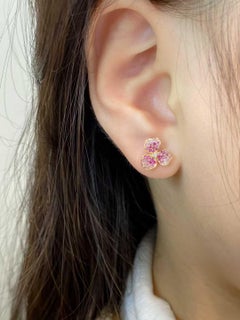 Eze Jewelry 18K Gold Pink Sapphire Diamond Cherry Blossom Earrings