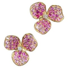 Eze Jewelry 18K Gold Pink Sapphire Diamond Cherry Blossom Earrings