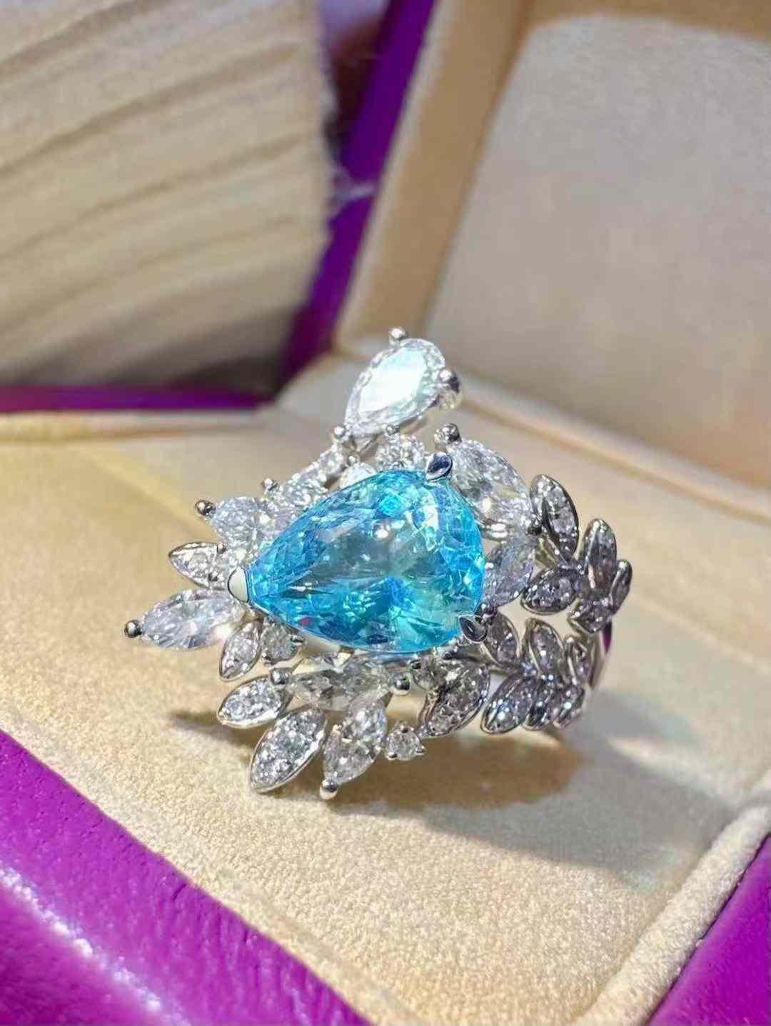 Eze Jewelry 2.00ct Paraiba Tourmaline Diamond Halo Ring