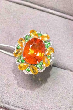 Eze Jewelry 5.00ct Oval Garnet Cocktail Ring with Yellow Sapphires