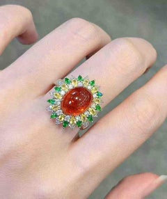 Eze Jewelry 6.00ct Orange Garnet Cocktail Ring, 18K Gold with Diamonds