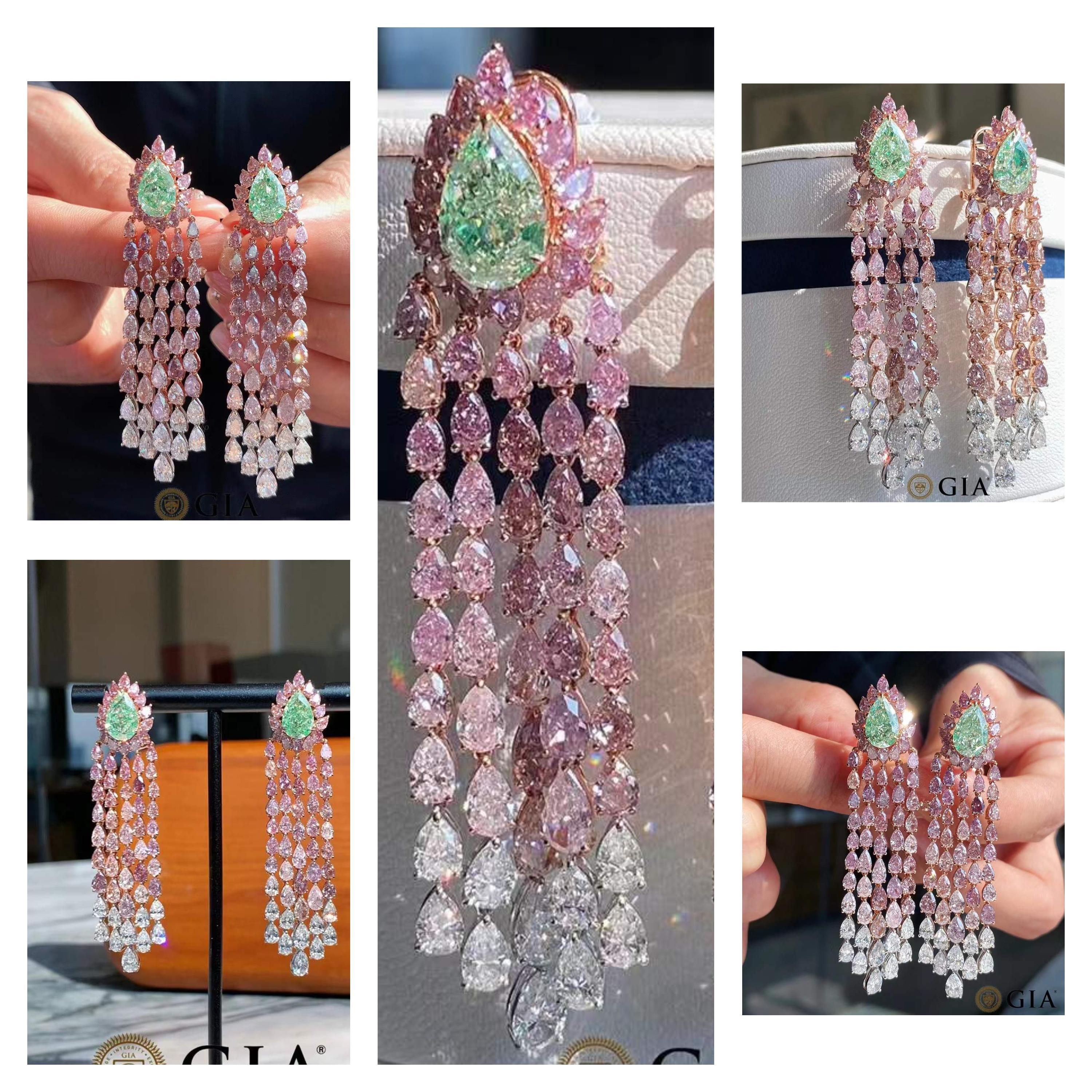 Donna Orecchini con diamante verde certificato GIA di Eze Jewelry in vendita