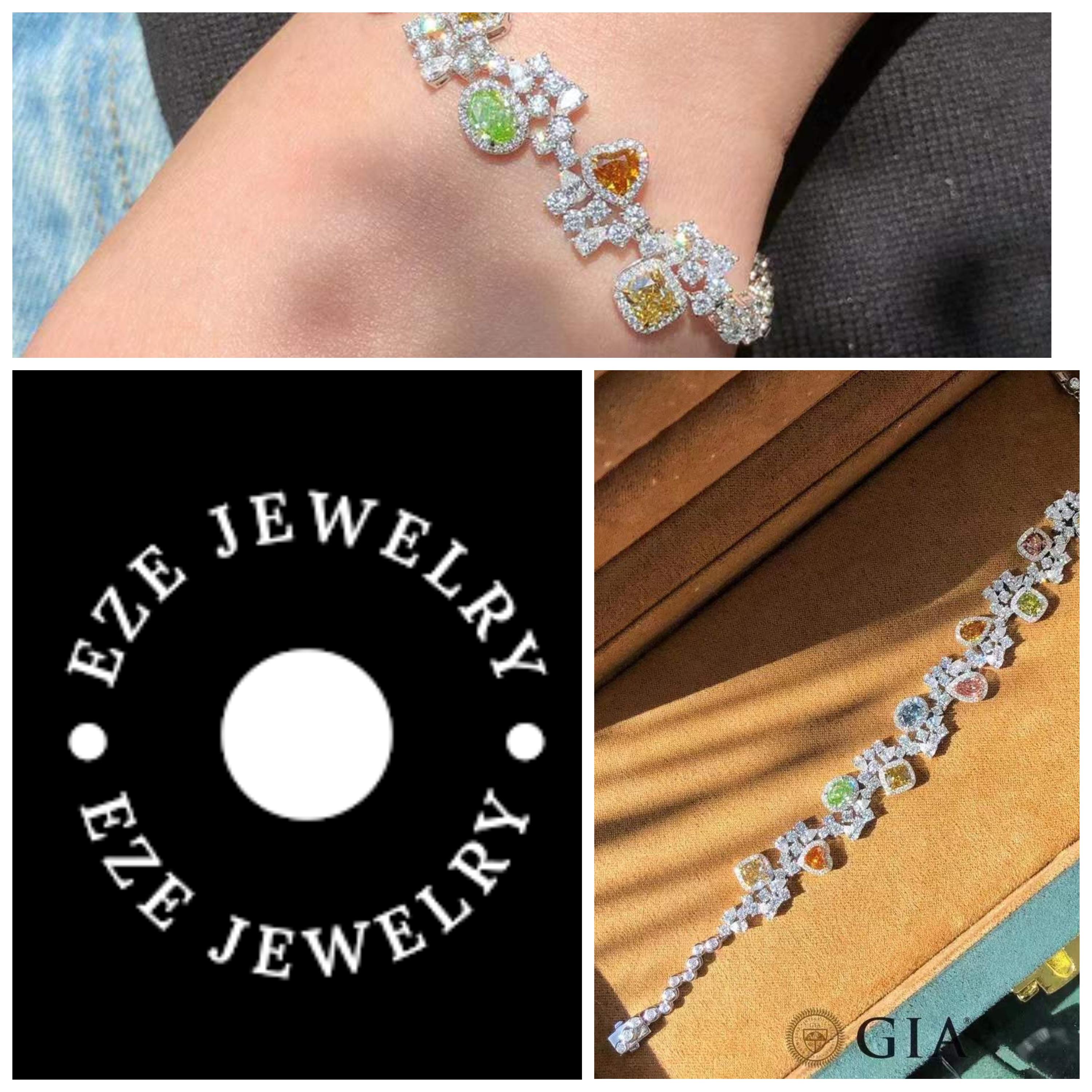 Mixed Cut Eze Jewelry - GIA Certified  Multi Colored Diamond Bracelet in 18K White Gold For Sale