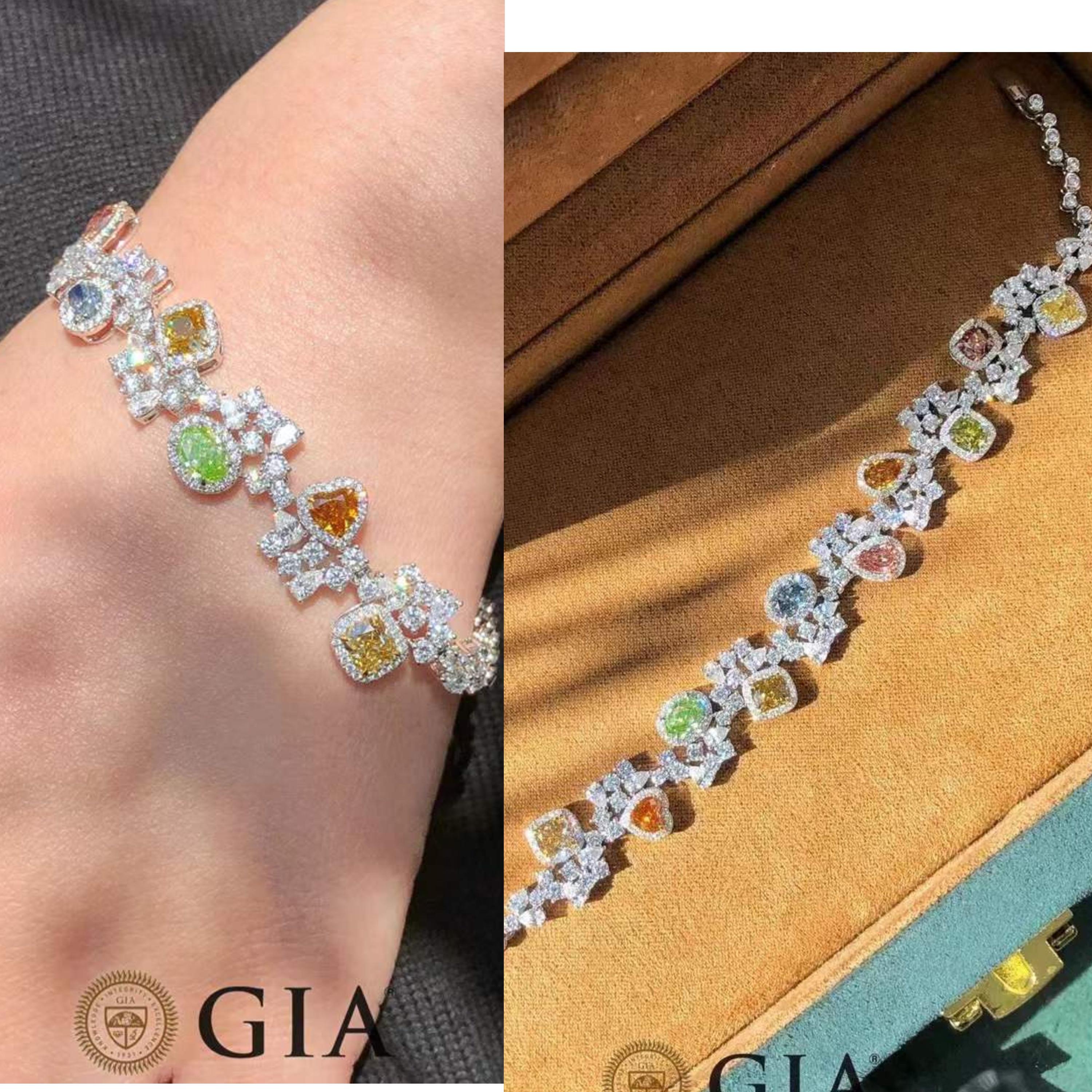 Eze Jewelry - GIA Certified  Multi Colored Diamond Bracelet in 18K White Gold In New Condition For Sale In Bucharest, Romania