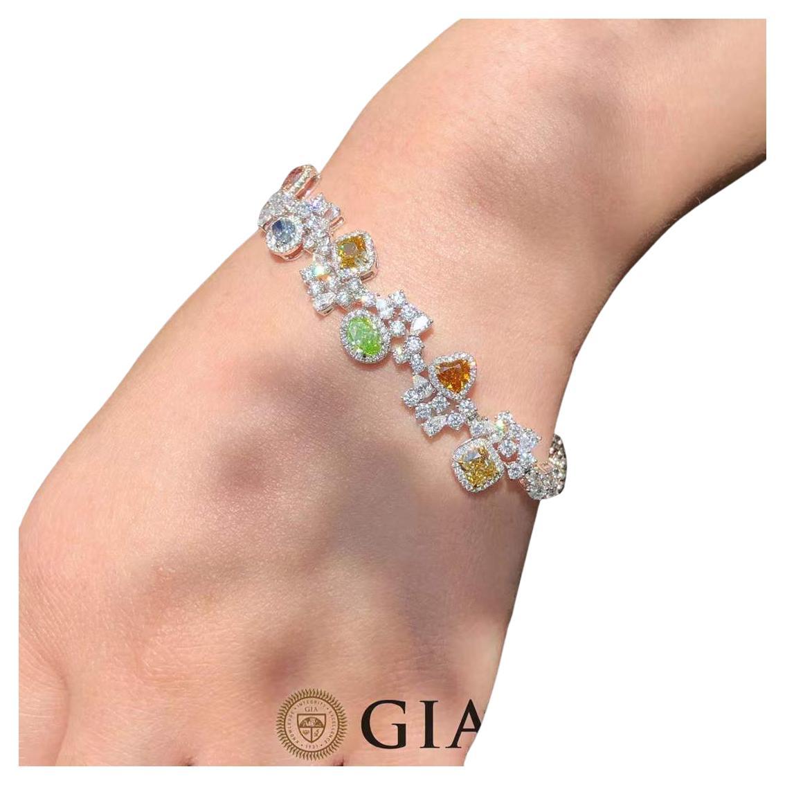 Eze Jewelry - GIA Certified  Multi Colored Diamond Bracelet in 18K White Gold For Sale