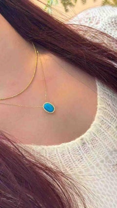 Eze Jewelry Blue Turquoise Diamond Pendant in 18K Gold, 0.40 Carats