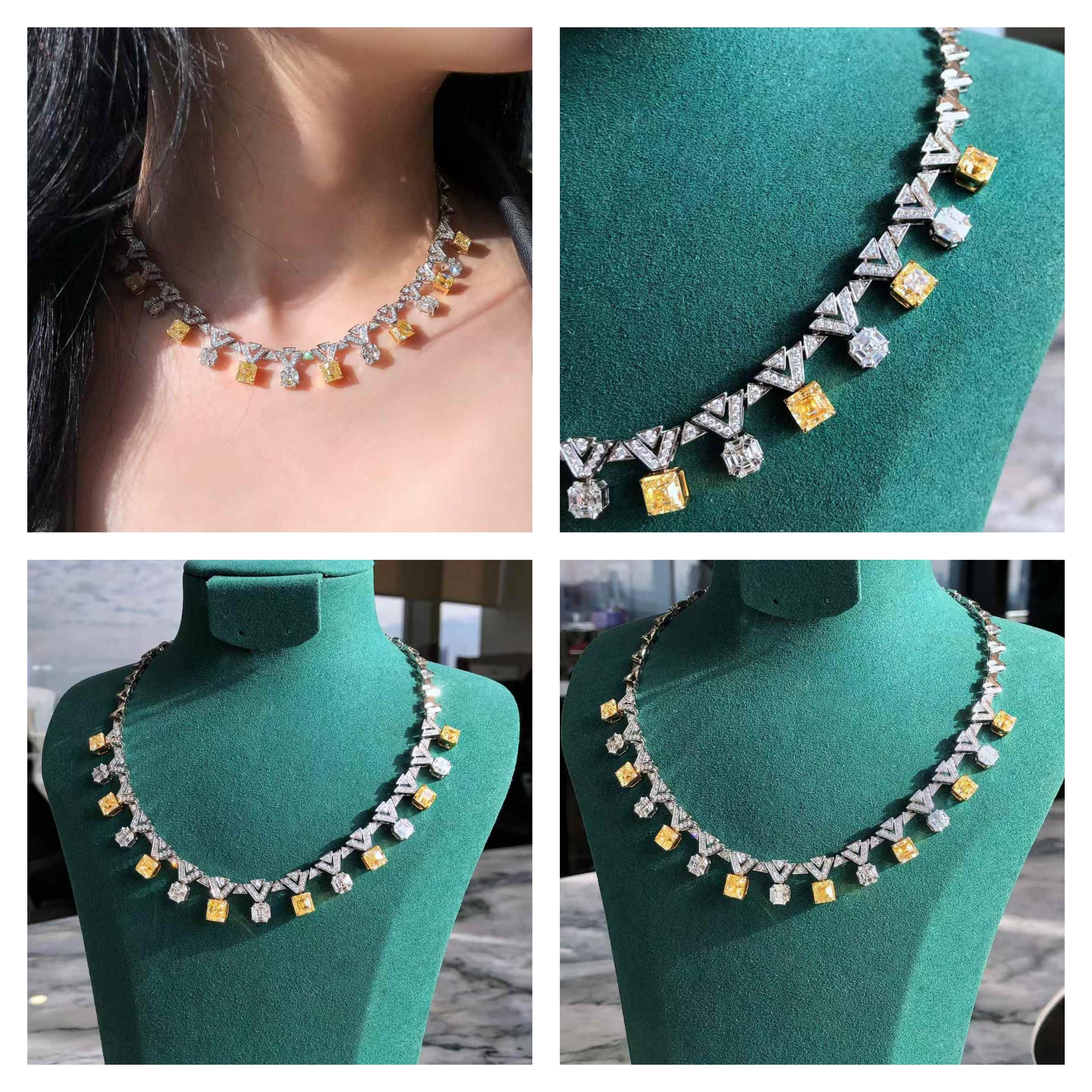 Eze Jewelry - Collier de diamants blancs et jaunes en or blanc et jaune 18 carats en vente 6