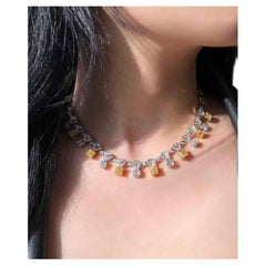 Eze Jewelry - Collar de diamantes blancos y amarillos en oro blanco y amarillo de 18 quilates