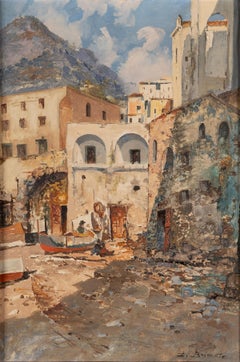 Alley in Capri, Oil Painting on Canvas, Italian School, 20th Century