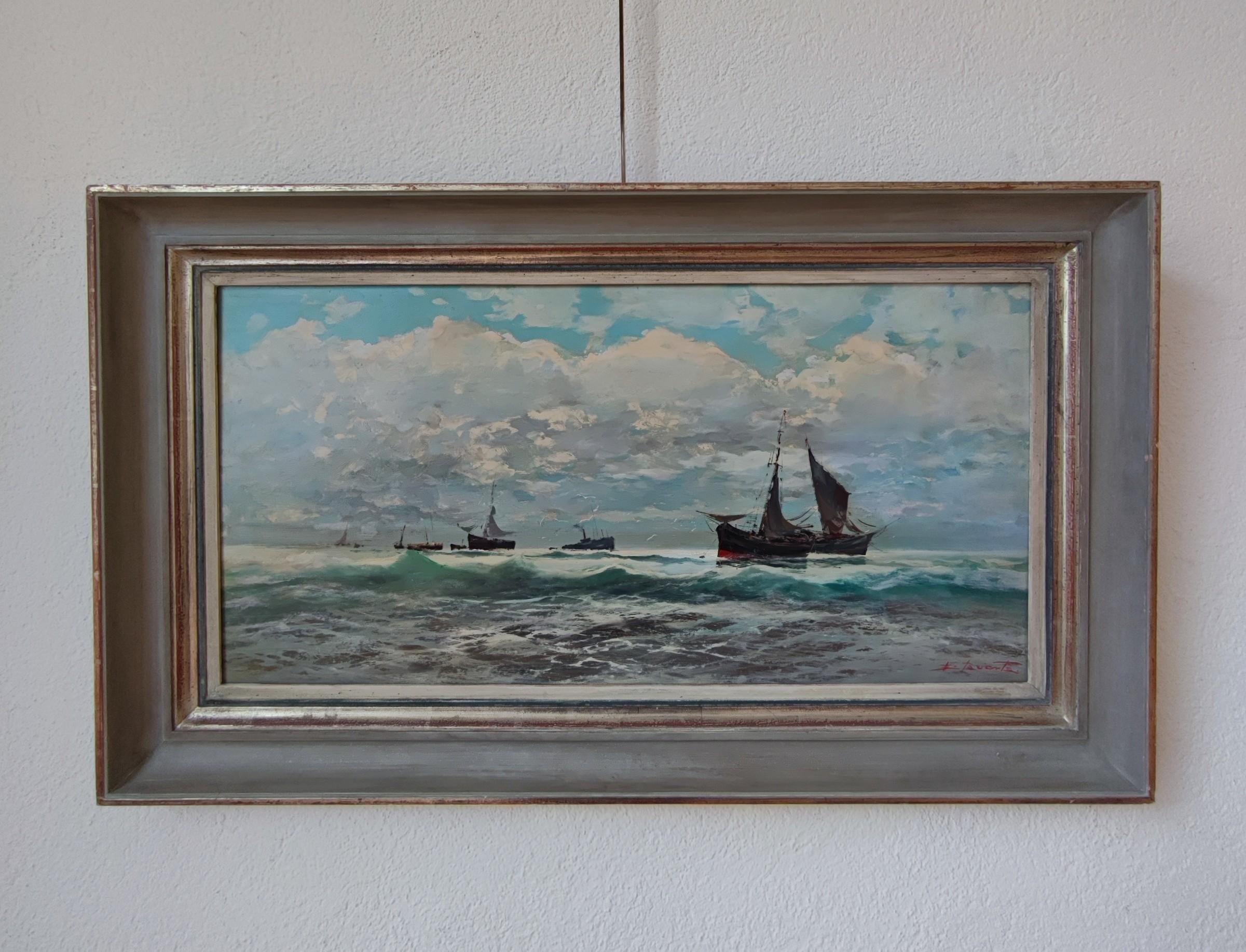 Boats at sea - Painting by Ezelino Briante
