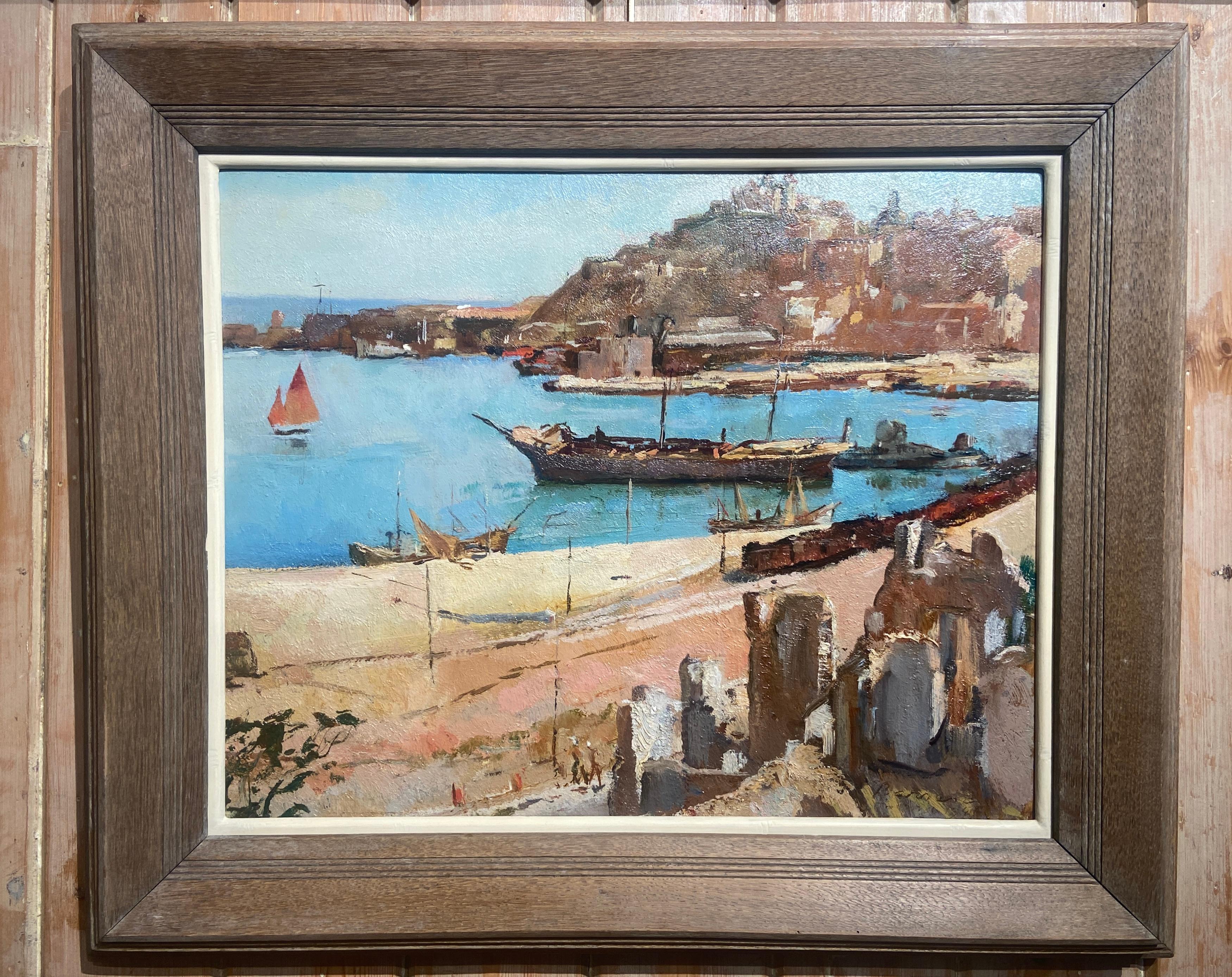 Harbour Scene - Painting by Ezelino Briante