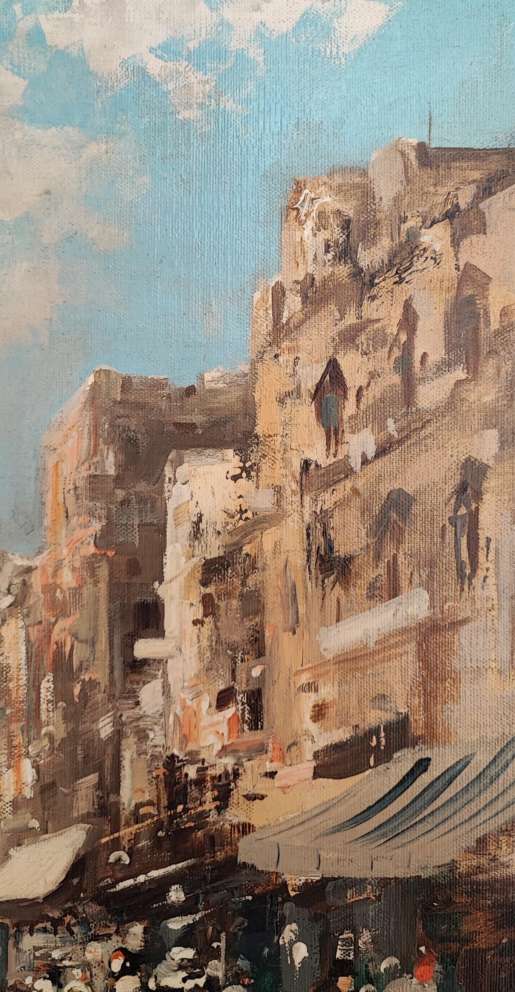 Calle comercial concurrida - Landscape Painting Marrón de Ezelino Briante
