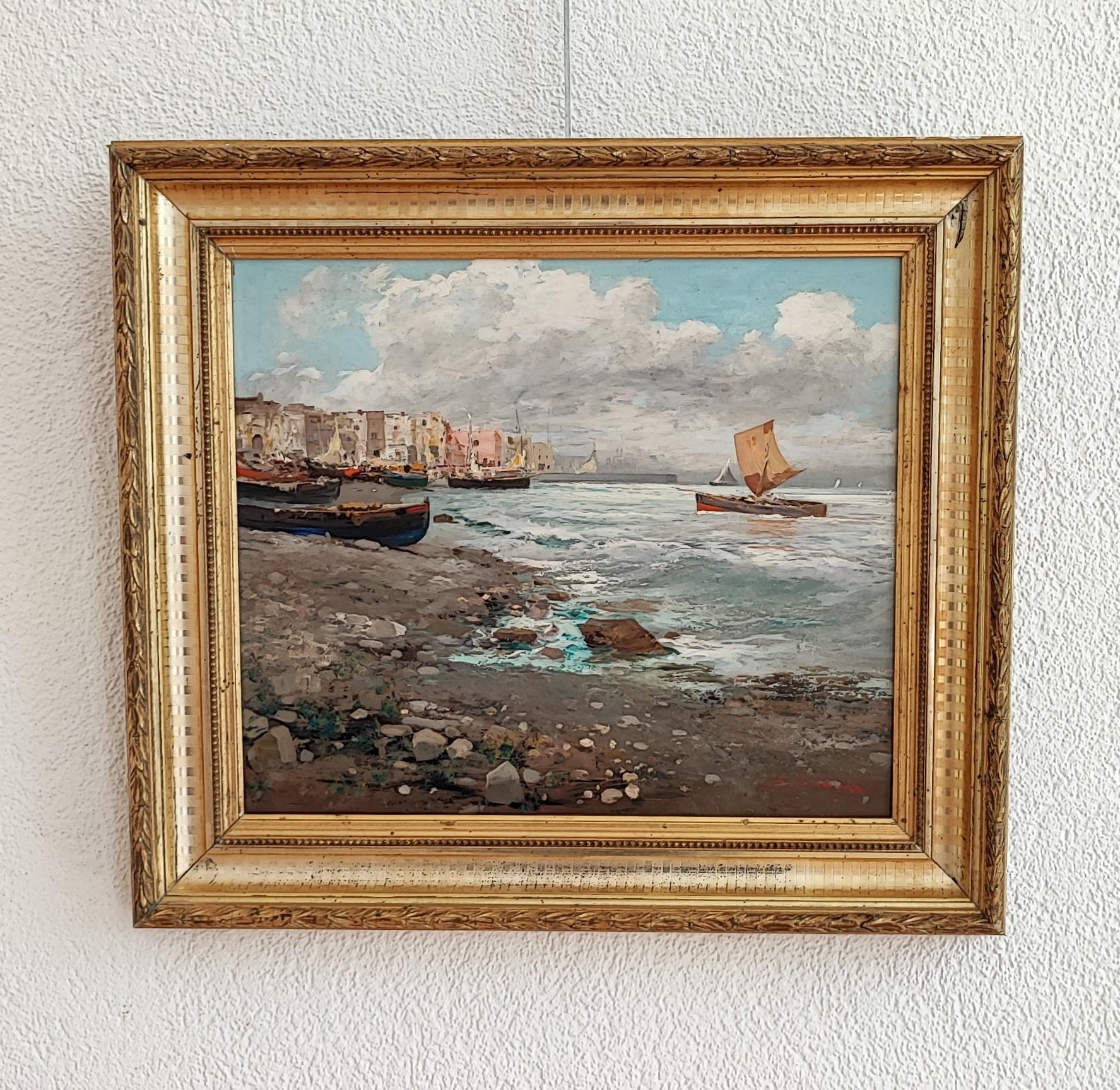 Coast near Naples - Painting by Ezelino Briante