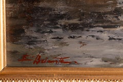 Harbor with Moored Boats at Sunset, Impressionist Coastal Oil Painting