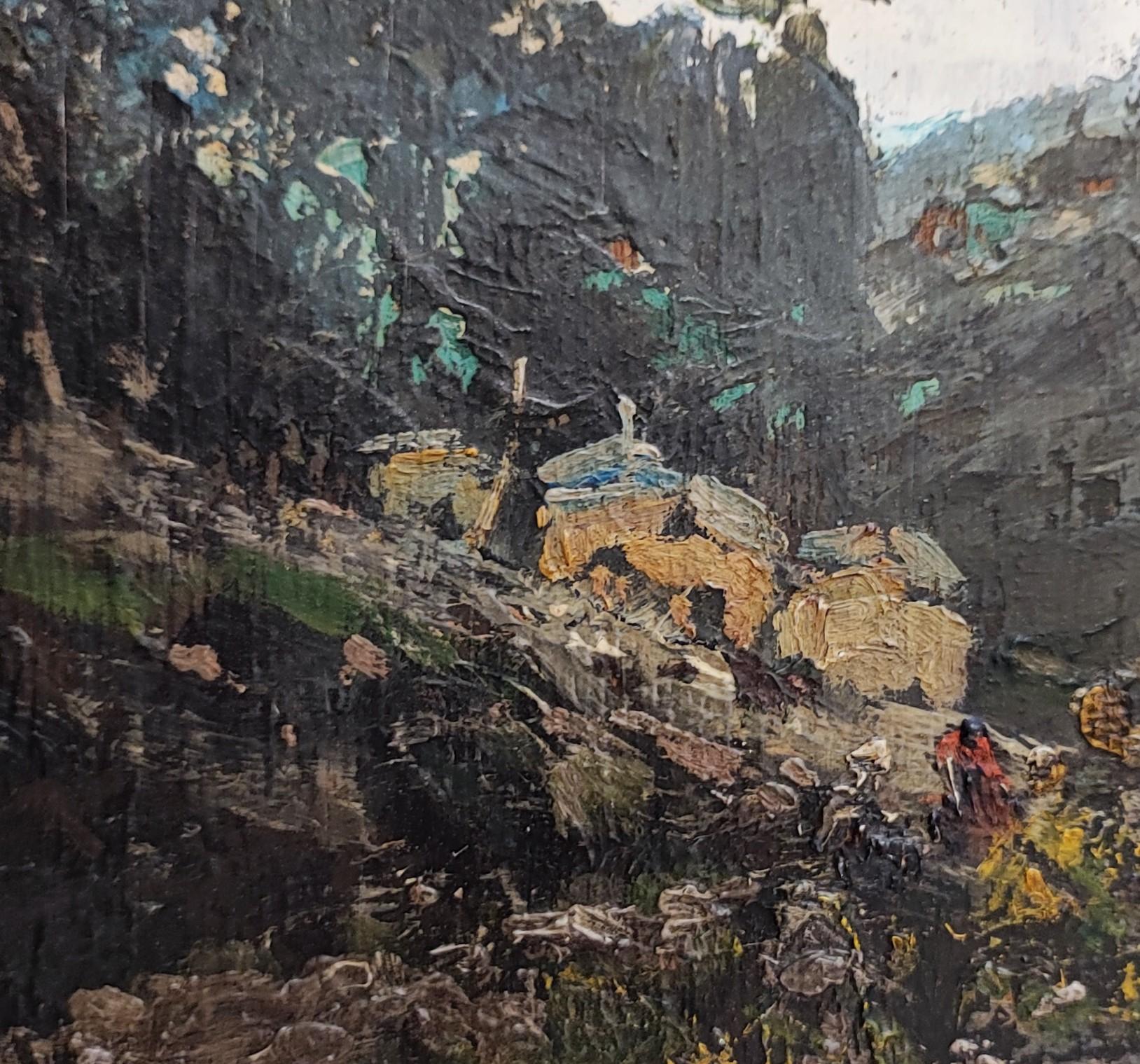 Landscape the Ligurian Coast - Black Landscape Painting by Ezelino Briante