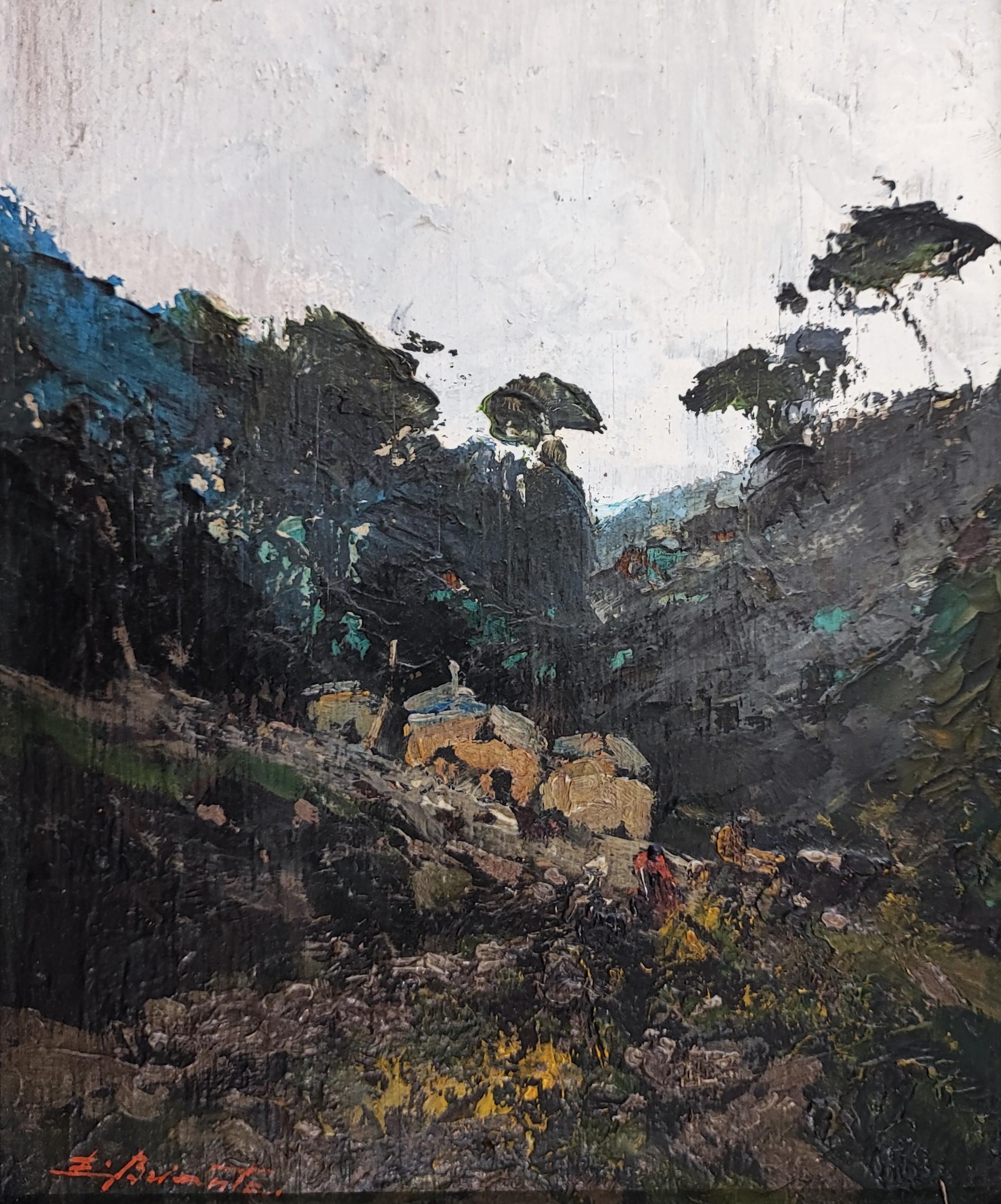 Landscape Painting Ezelino Briante - Paysage de la côte Ligurienne