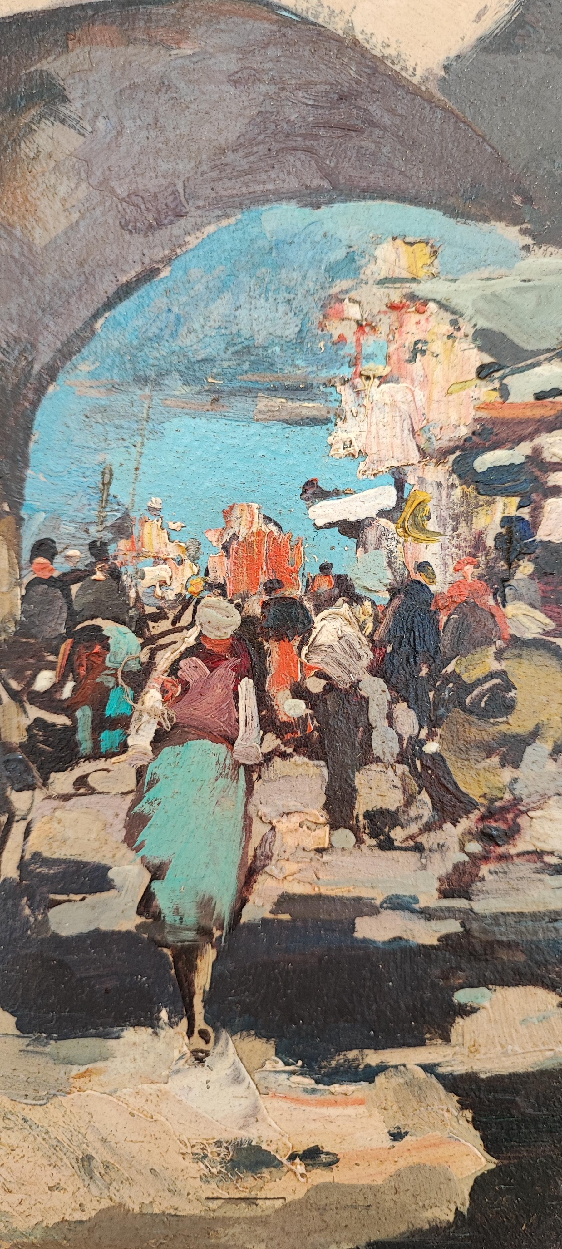 Mercado animado - Landscape Painting Negro de Ezelino Briante