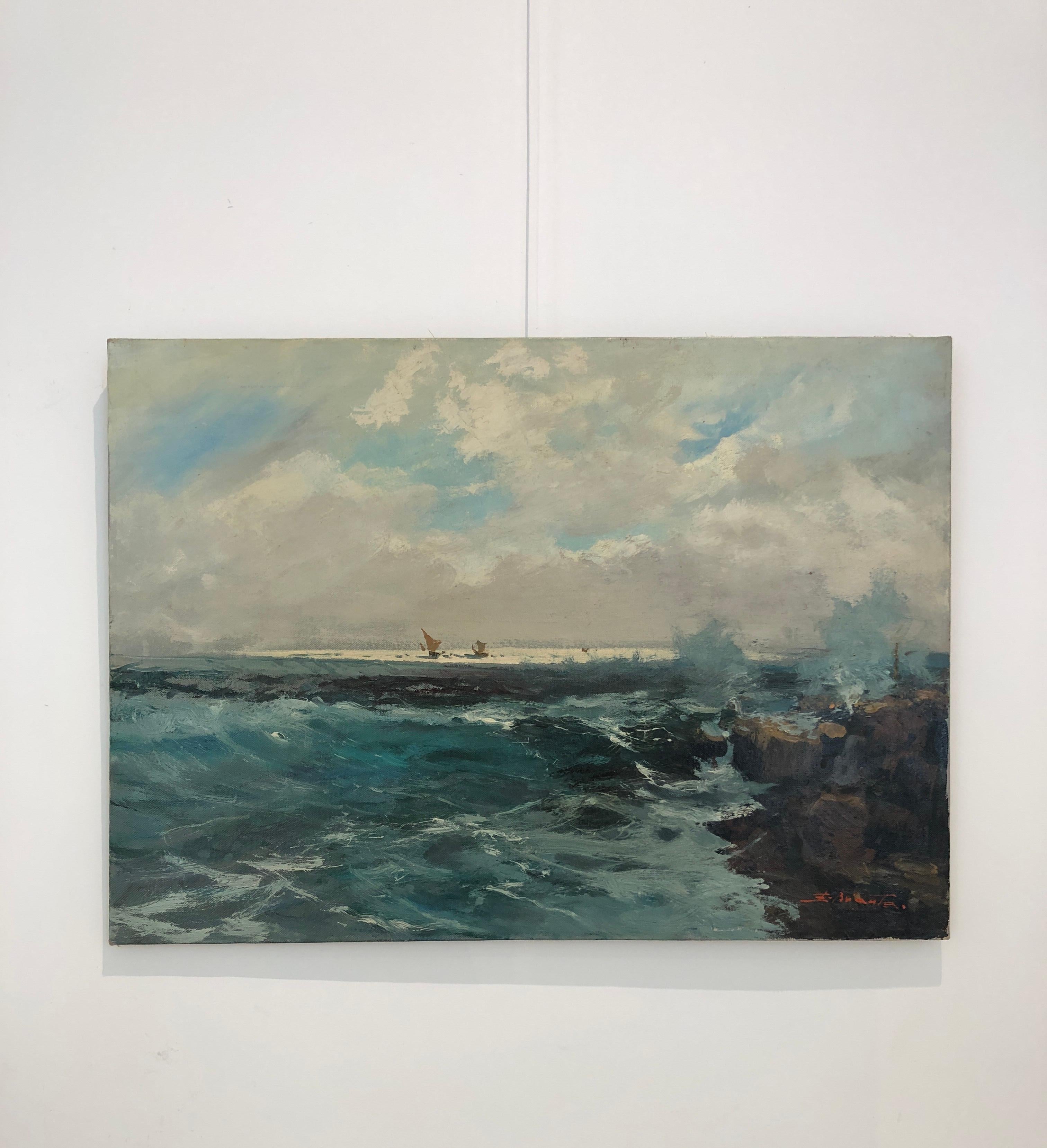 Sailboats at sea - Painting by Ezelino Briante