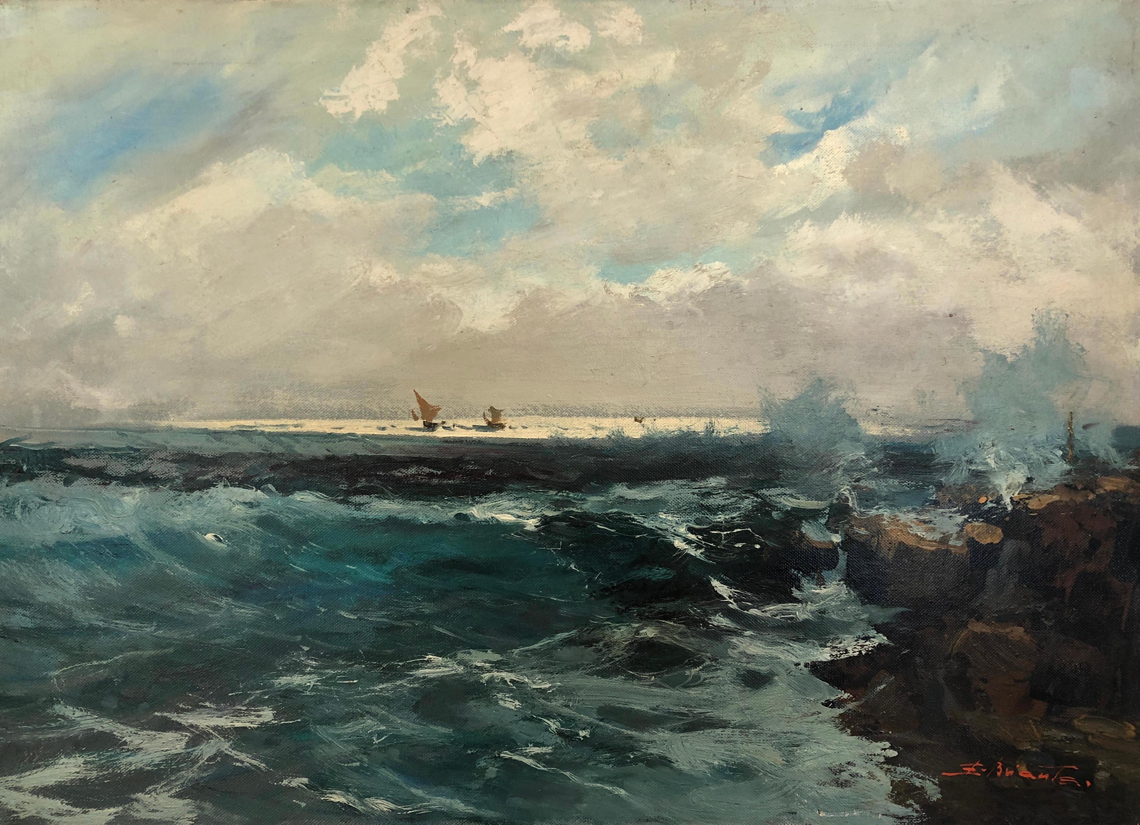 Ezelino Briante Landscape Painting - Sailboats at sea