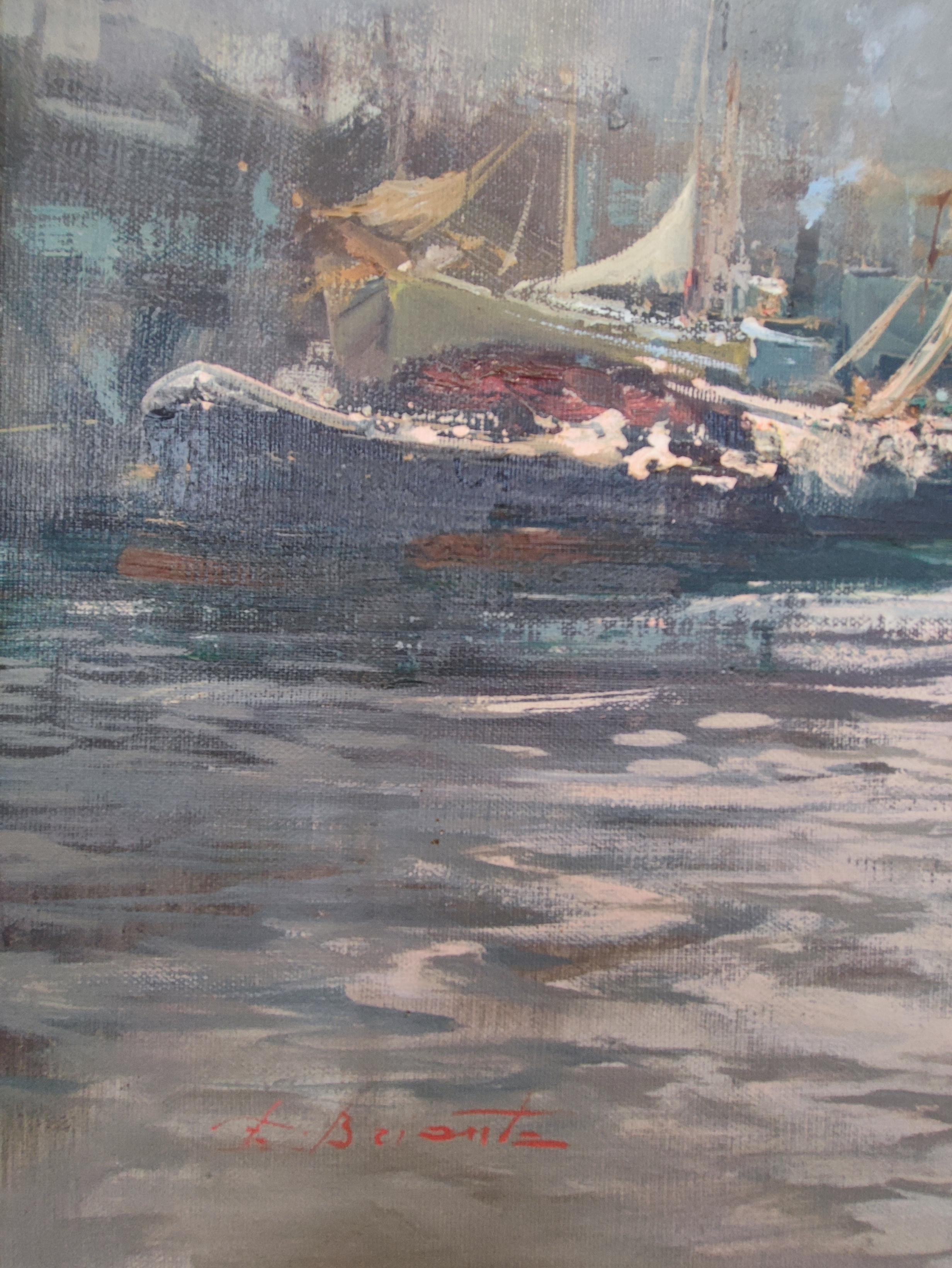 El gran puerto - Painting Escuela italiana de Ezelino Briante