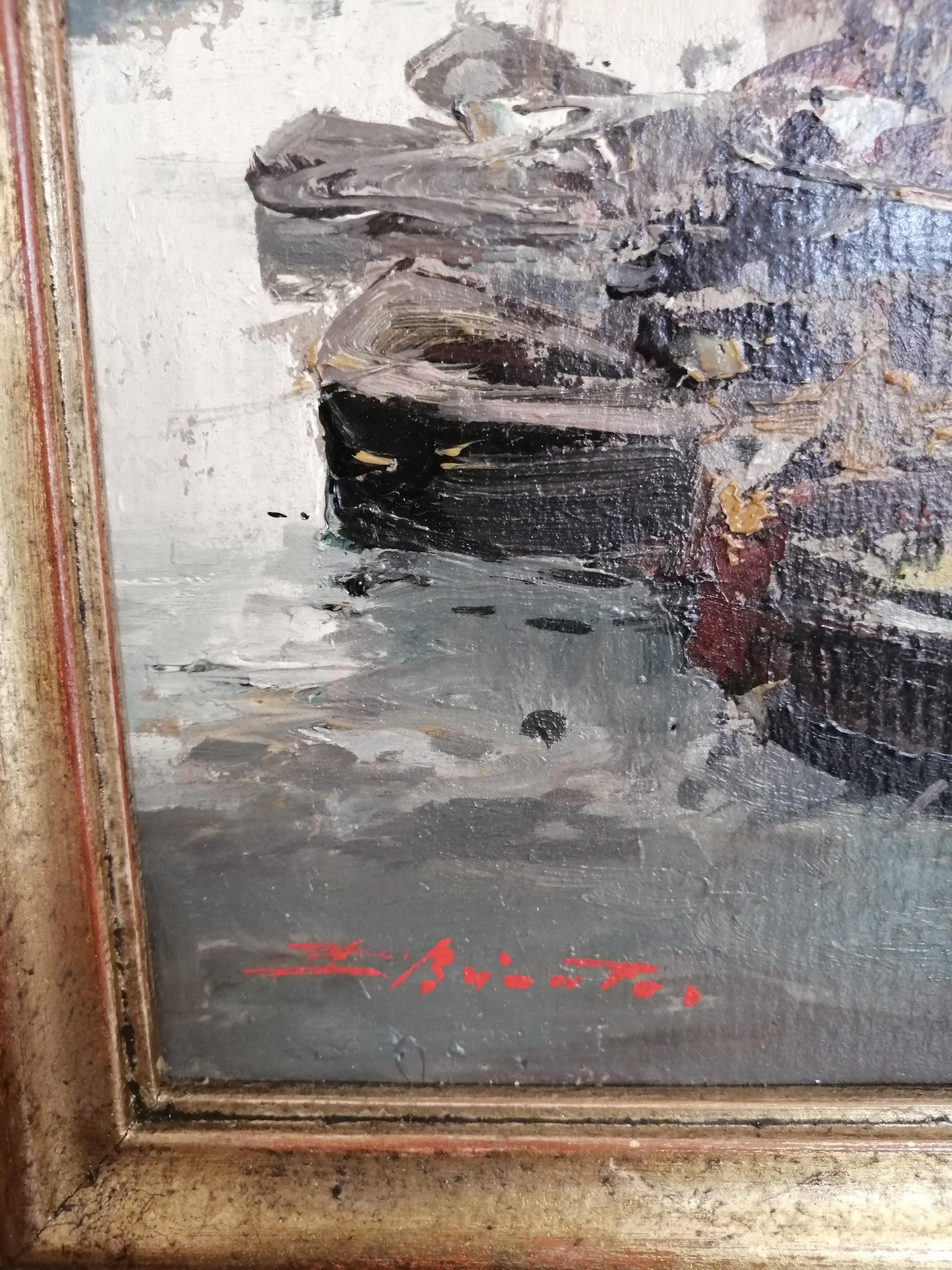 El puerto - Painting Escuela italiana de Ezelino Briante