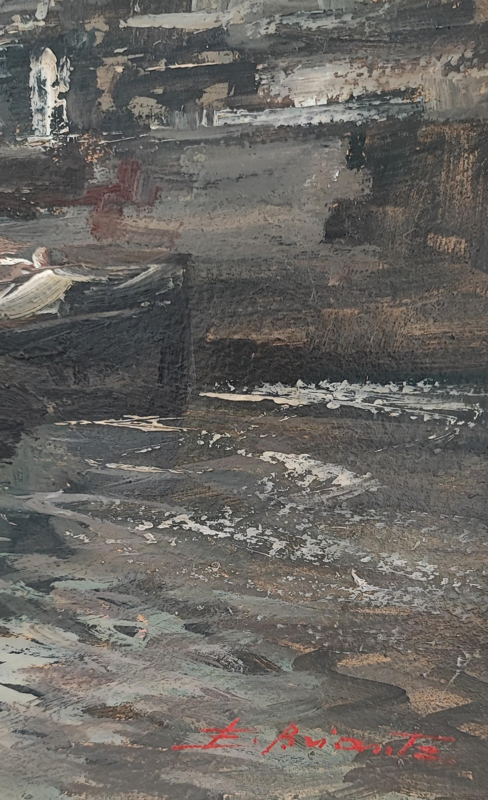 Vista de un puerto bullicioso - Painting Escuela italiana de Ezelino Briante