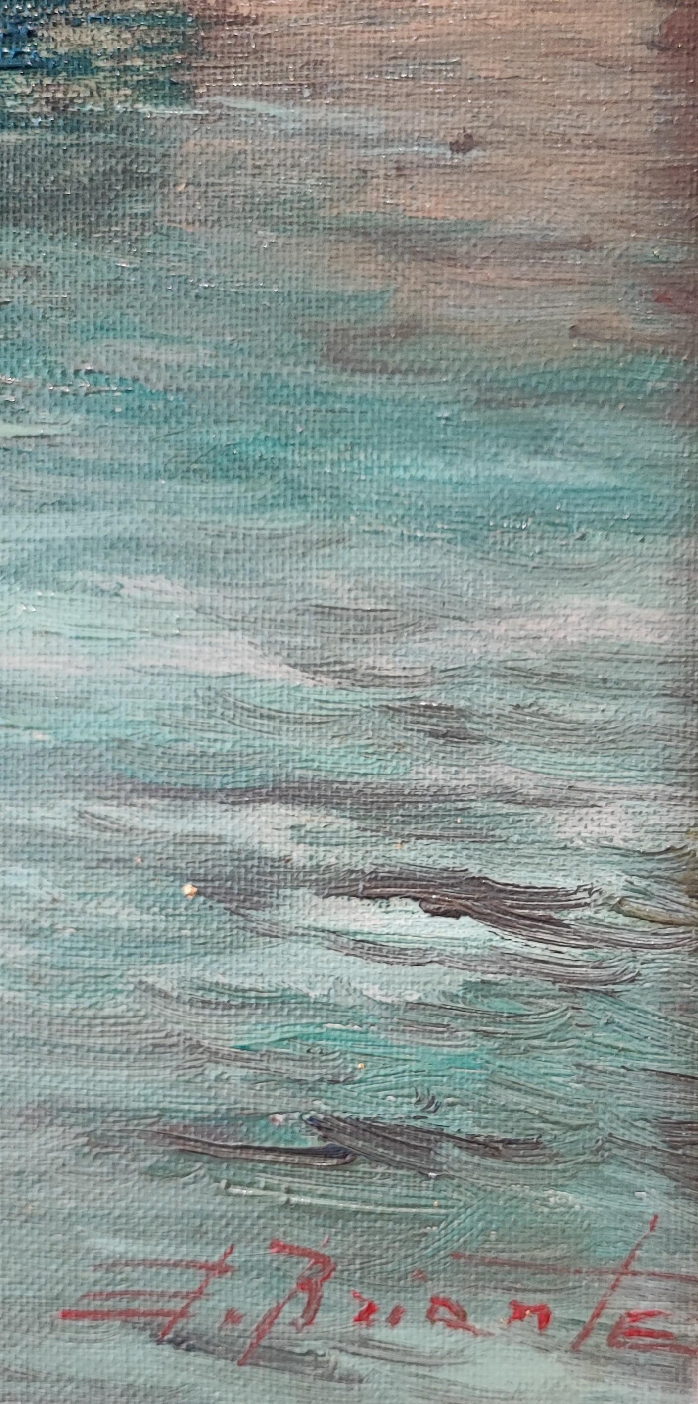 Vista di un porto - Painting Scuola italiana di Ezelino Briante