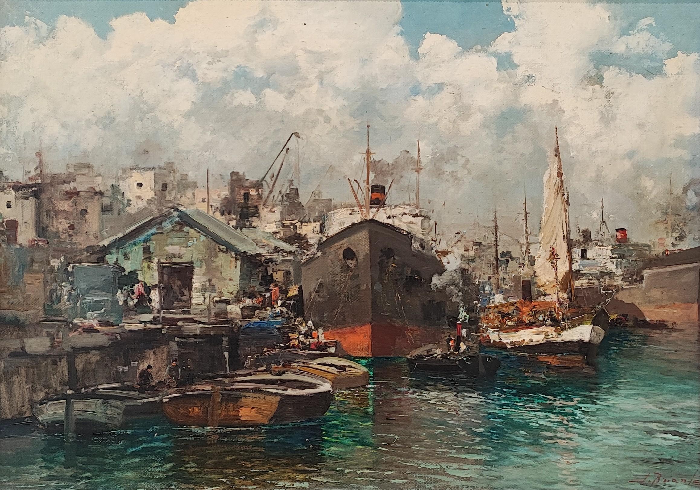 Landscape Painting di Ezelino Briante - Vista di un porto