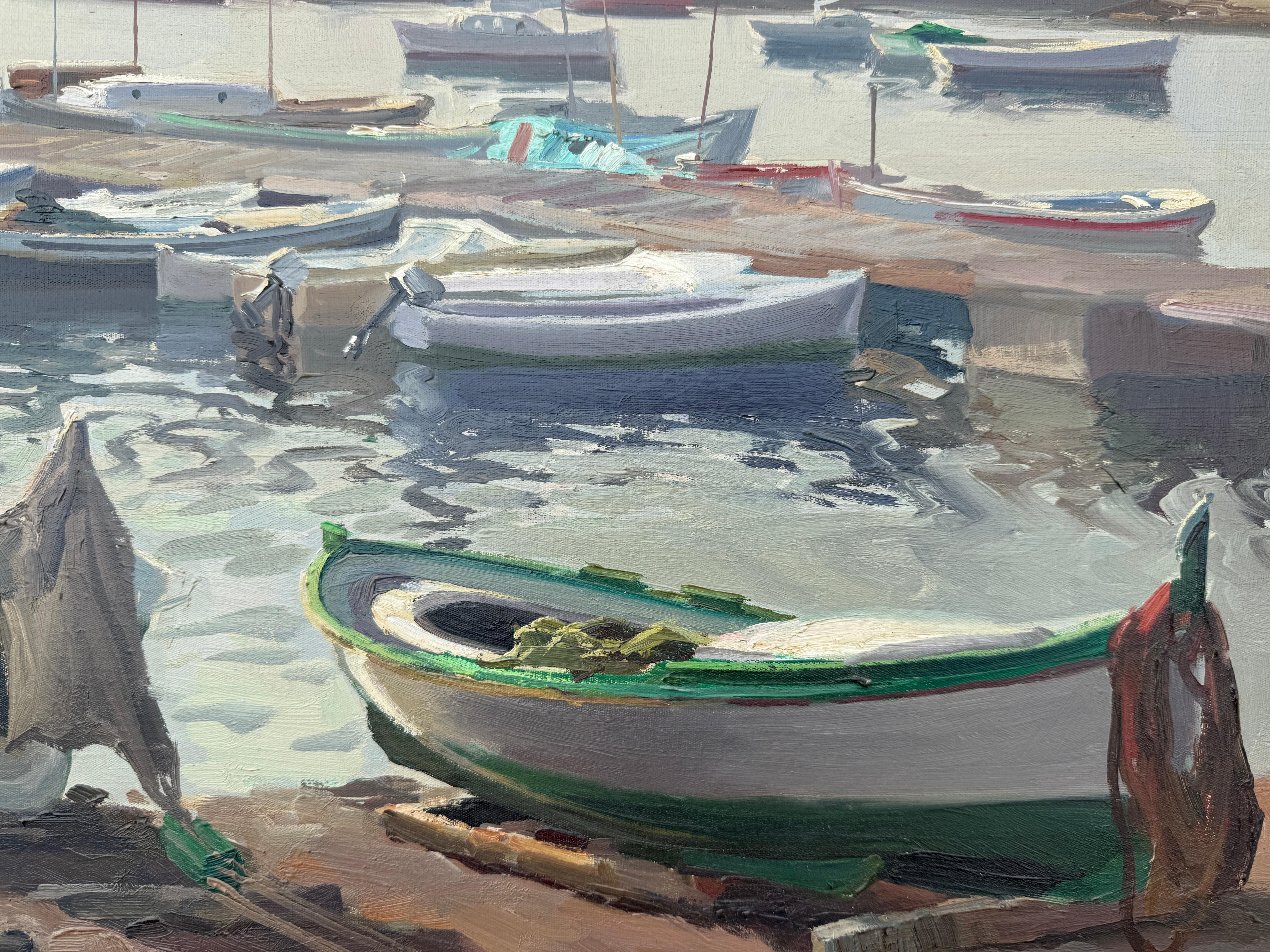 Palamos Espagne Costa Brava huile sur toile peinture paysage marin espagnol - Post-impressionnisme Painting par Ezequiel Torroella