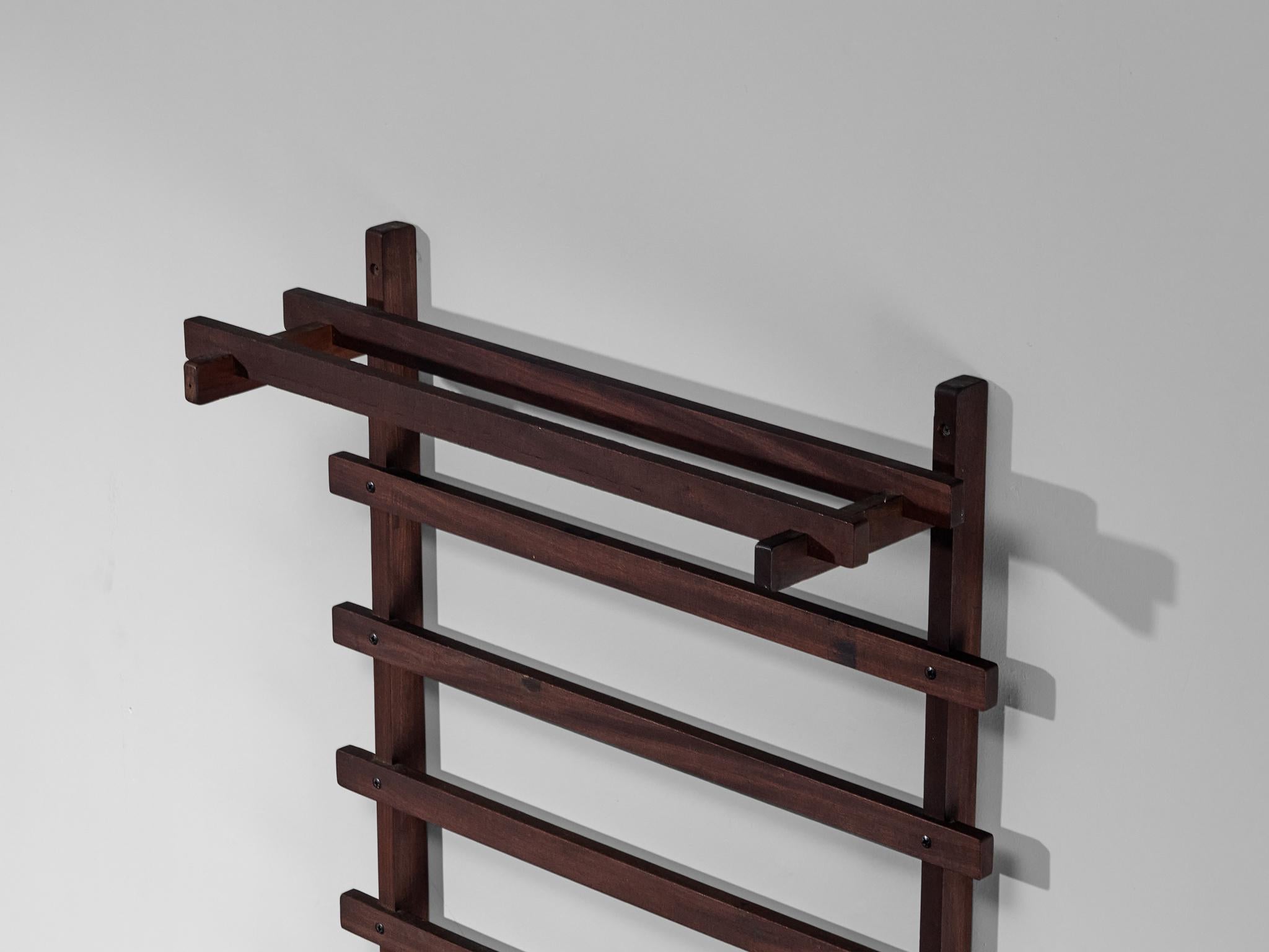 Mid-20th Century Ezhio Longhi for Elam Wall-Mounted Coat Rack in Teak  For Sale