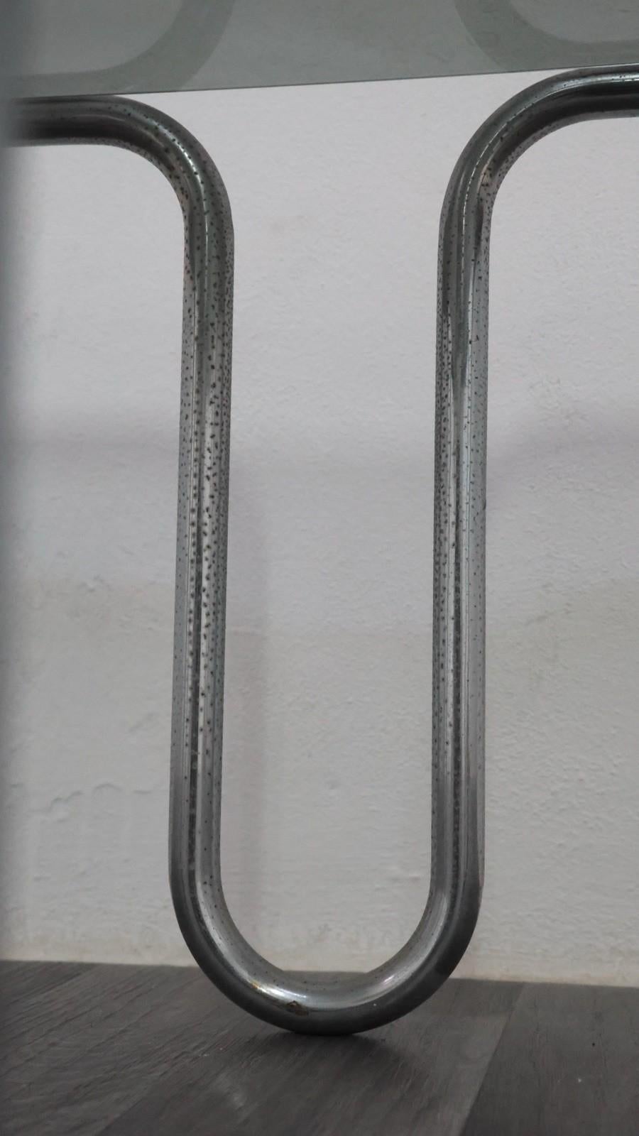 Ezio Didone Tavolino In Acciaio Tubolare Cromato Cristallo Fumè Design Anni '70 en venta 3
