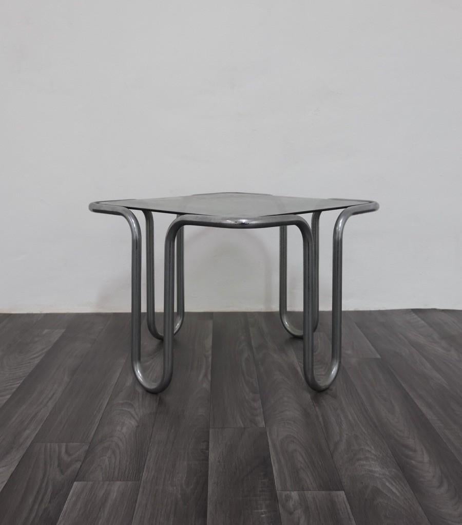 Ezio Didone Tavolino In Acciaio Tubolare Cromato Cristallo Fumè Design Anni '70 Era espacial en venta