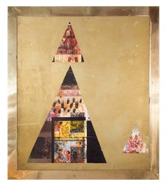 Sennedem, peinture à l'huile moderniste italienne abstraite dans un cadre en laiton