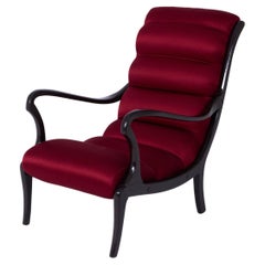 Ezio Longhi Lounge Chair, Italy 1960s, Reupholstered in Rubelli Silk