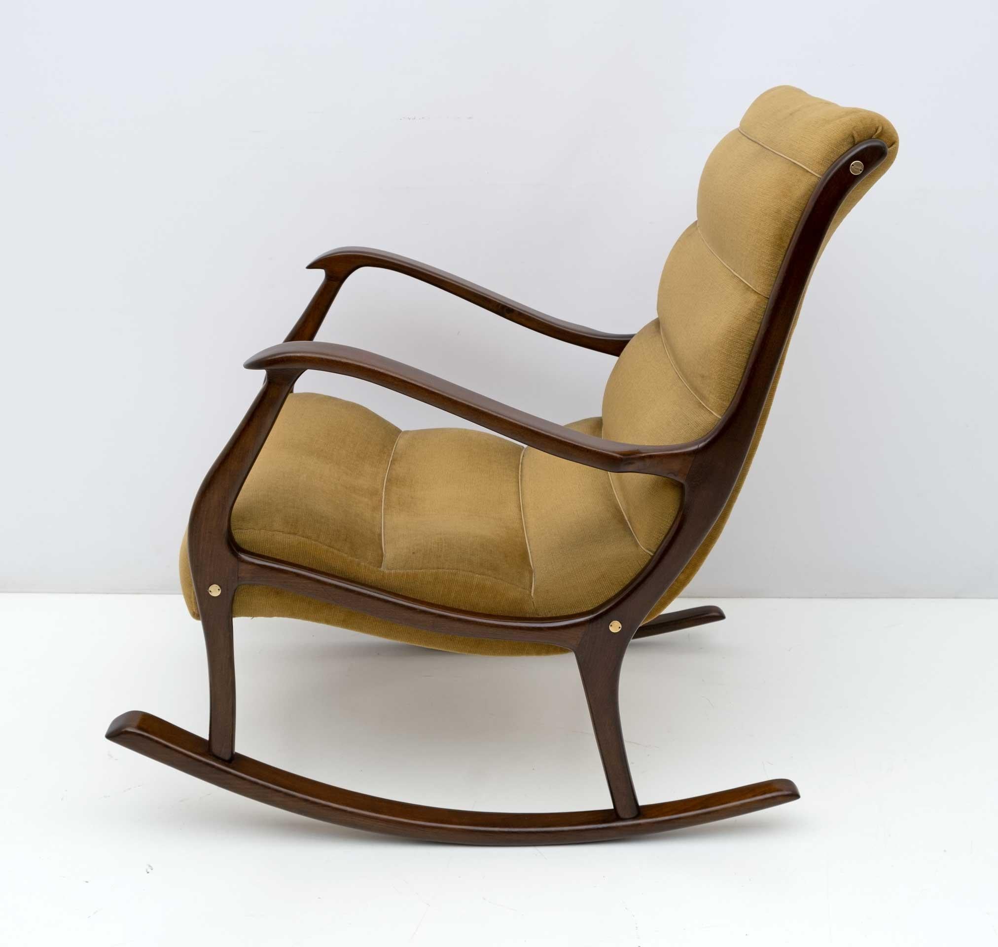 Velvet Ezio Longhi Mid-Century Modern Italian Rocking Chair for Elam, 1950s For Sale