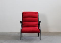 Ezio Longhi Mitzi Armchair in Black Wood and Red Velvet for Elam Italy 1950s