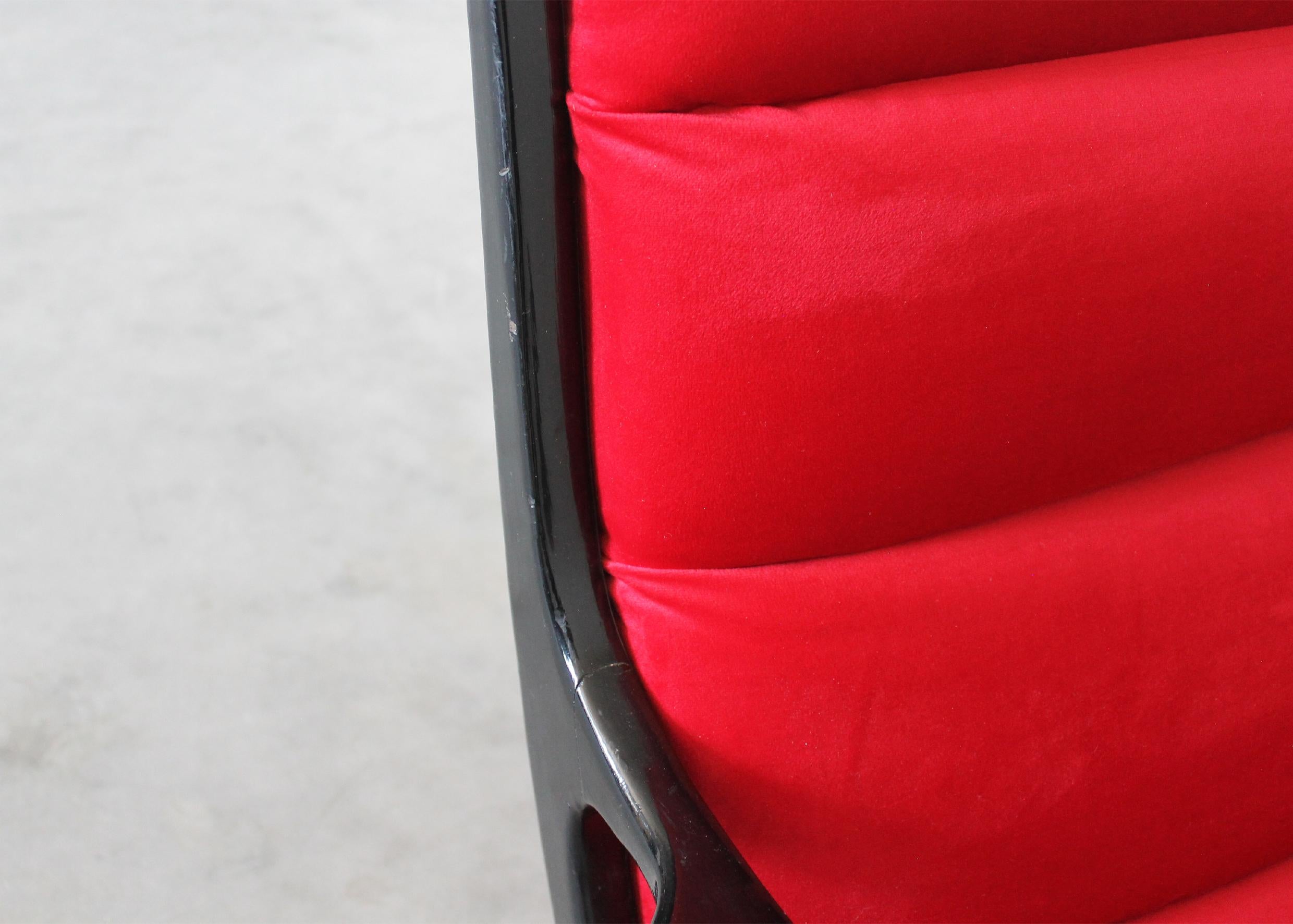 Ebonized Ezio Longhi Mitzi Armchair in Black Wood and Red Velvet for Elam Italy 1950s For Sale