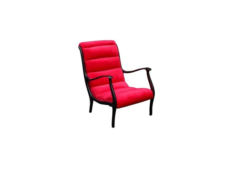 Mid-Century Modern Ezio Longhi Mitzi Armchair in Wood and Red Velvet for Elam 1950s For Sale