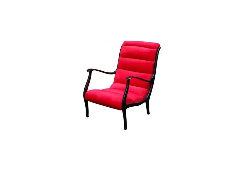 Italian Ezio Longhi Mitzi Armchair in Wood and Red Velvet for Elam 1950s For Sale