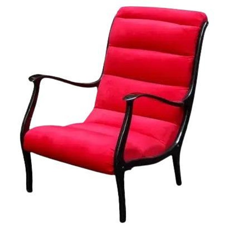 Ezio Longhi Mitzi Armchair in Wood and Red Velvet for Elam 1950s For Sale