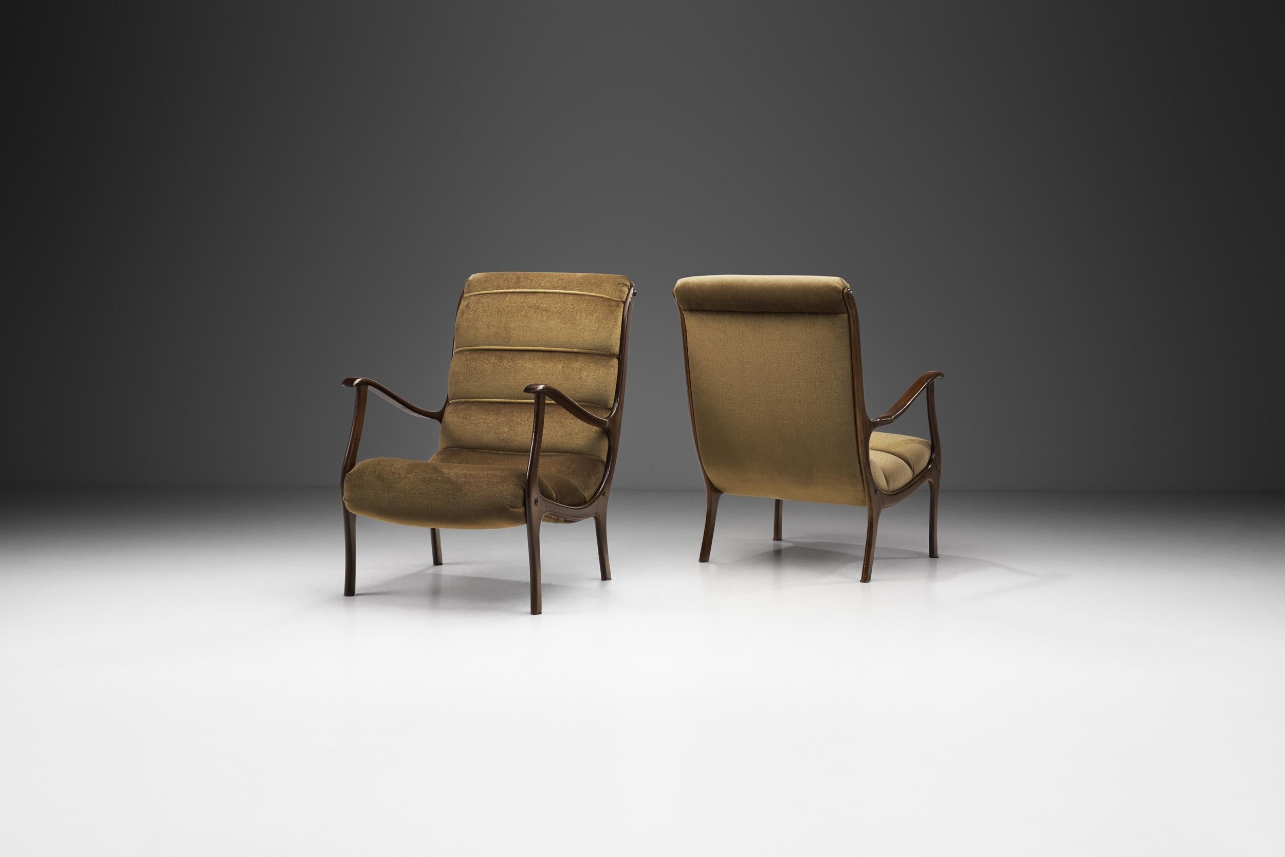 Italian Ezio Longhi Pair of Ribbed-Back Lounge Chairs for ELAM, Italy, 1960s For Sale
