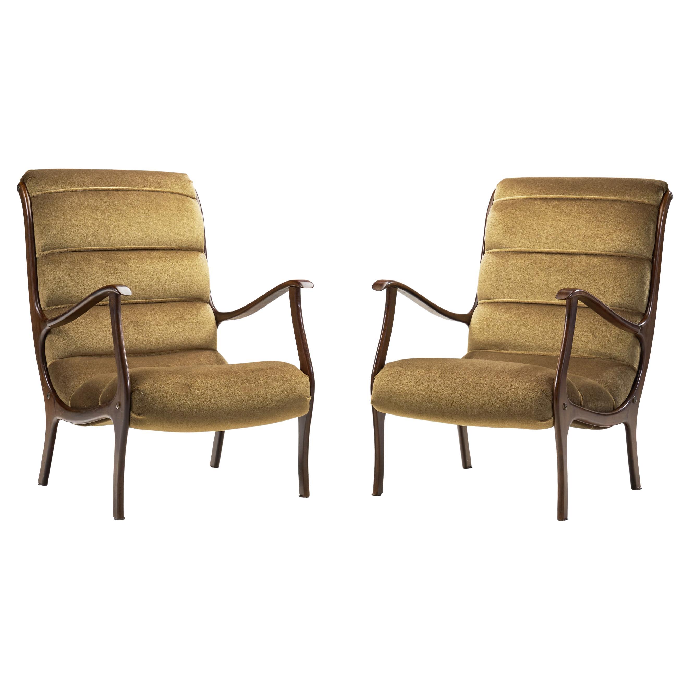 Ezio Longhi Pair of Ribbed-Back Lounge Chairs for ELAM, Italy, 1960s