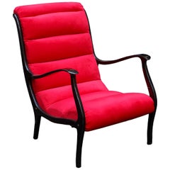 Ezio Longhi Red Velvet Armchair Mid-Century Modern, Italy, 1950s