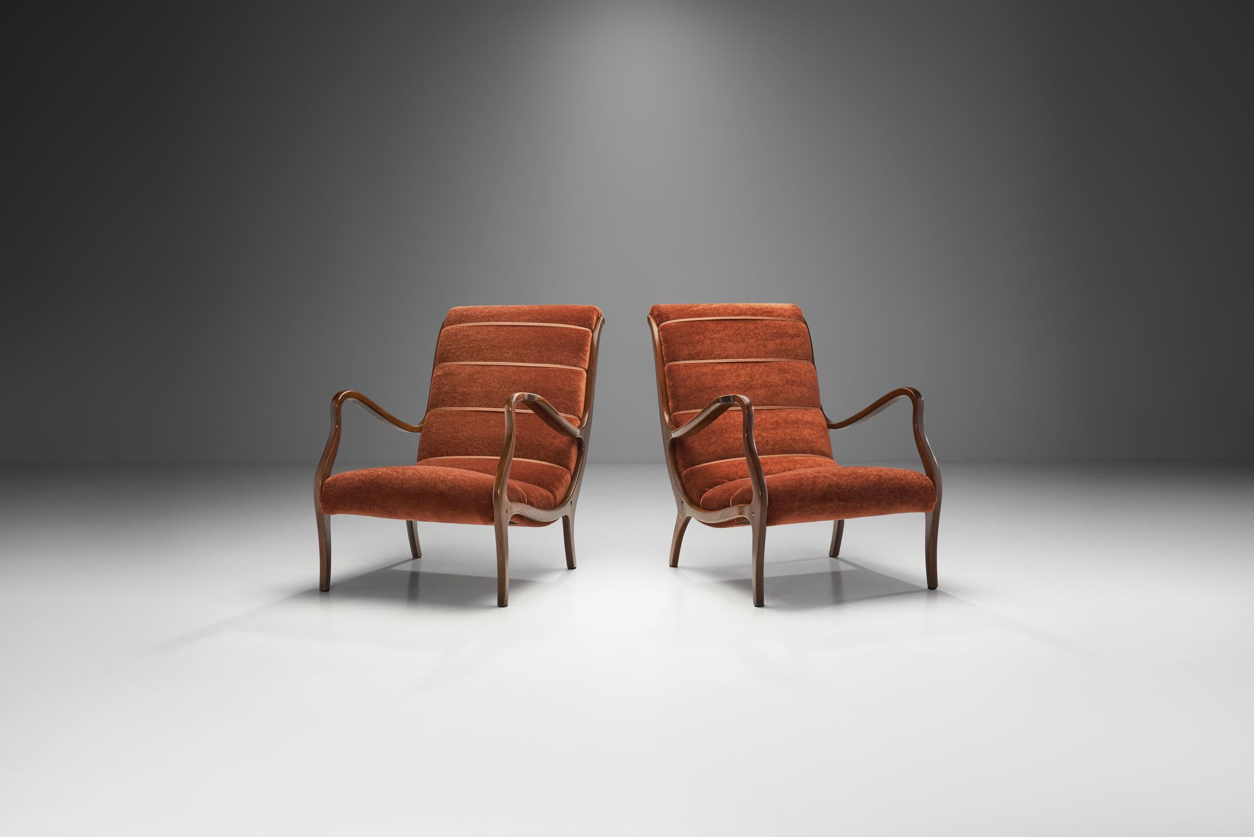 Mid-Century Modern Ezio Longhi Ribbed-Back Lounge Chairs for ELAM, Italy 1960s 